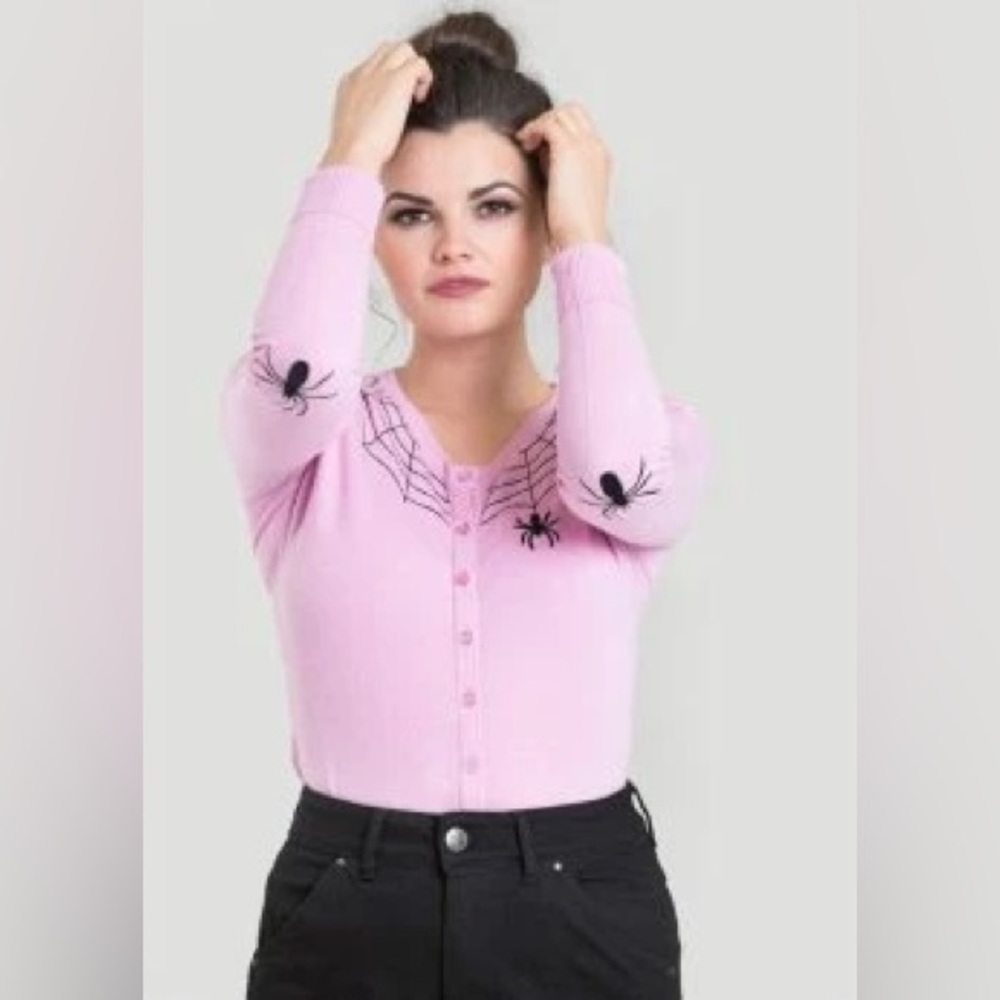 NWT Hell Bunny Pink Spider Cardigan Large - Picture 2 of 8
